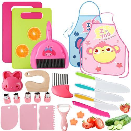 PRZRAO Set di 21 Coltelli da Cucina per Bambini, Montessori Coltello, Coltelli in Plastica per Bambini, Coltello Bambini Montessori Pelapatate per Tagliare e Cucinare Frutta o Verdura