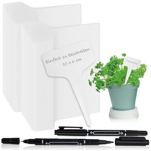 COM-FOUR® 200x etichette per piante con 2x pennarelli a doppia punta - etichette a innesto 10 cm per stanze, balconi, giardini - tappi per piante per etichettatura - tappi di coltivazione per aiuole