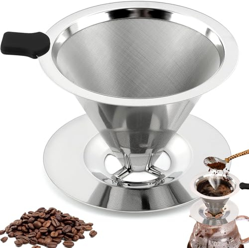 Filtro de Café Permanente,Filtro de Café de Acero Inoxidable Filtro Cafetera Goteo Filtro de café Reutilizable con Soportes para la Preparación Manual de Café Filtro de Café 800 Mesh 10.2 * 7 * 10 cm