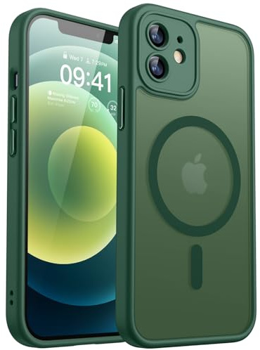 CANSHN Magnetica Cover per iPhone 12(6.1 Pollici), [Protezione Completa Della Fotocamera] Custodia Traslucida Opaca Protettiva Sottile Antiurto,Verde Profondo