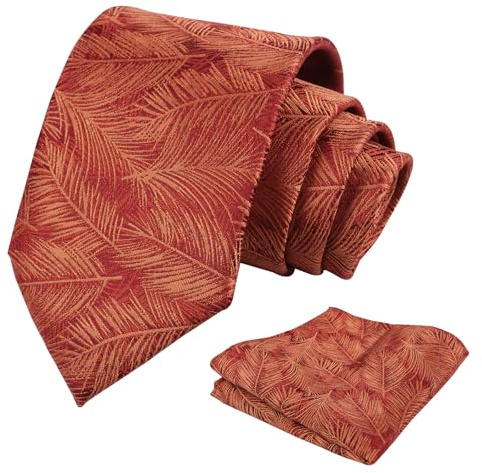 Alizeal Cravate et mouchoir pour homme Motif feuilles Élégant Romantique Fête de mariage Cravate et carré de poche, orange brûlé, taille unique