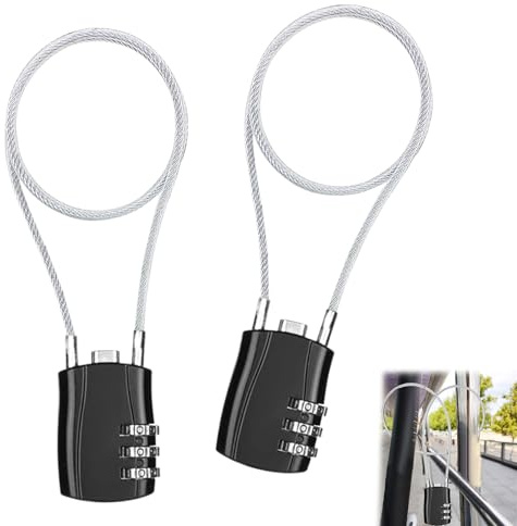 2 lucchetti a combinazione con cavo nero da 50 cm, lucchetto flessibile per valigie, bagagli, armadietti, armadietti, catena impermeabile antiruggine da 50 cm