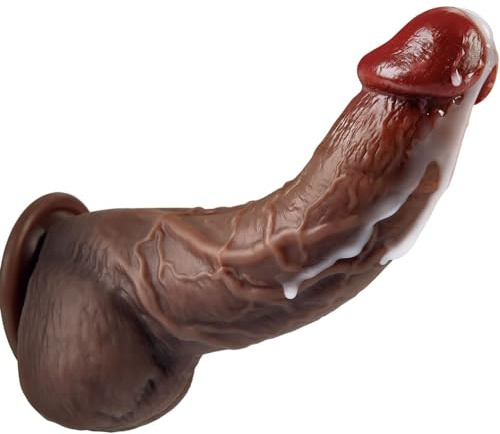 Realistic Black Dildo for Women and Men 8 Inch Thick G-Spot Toy, Curved Silicone Dildo with Strong Suction Cup, Flexible BBC Anal Toy Lifelike Soft Shaft for Anal or Vaginal Play Adult Sex Toys