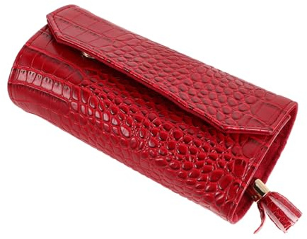Gatuida Rollo de Joyas Pequeño de Viaje en Cuero PU Rojo, Práctico Organizador Portátil Que Evita Enredos, Compacto y Adecuado para Viajes y Almacenamiento Seguro