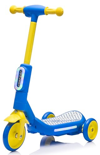 Monopattino Elettrico per Bambini 2 in 1 con Luci LED Giocattolo a Batteria 6V e a Spinta 3 Ruote Portata 30 kg (Blu)