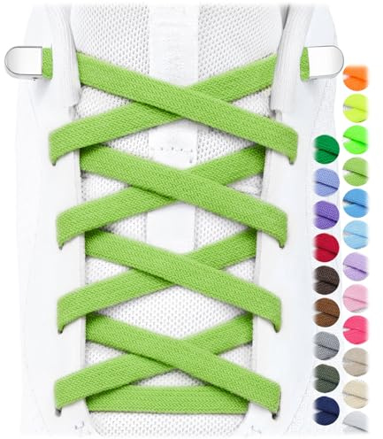 Stepace 2 par platta elastiska skosnören utan knutar, 6 mm självlåsande snörning med metallspänne för barn, vuxna, sneakers och sneakerskor