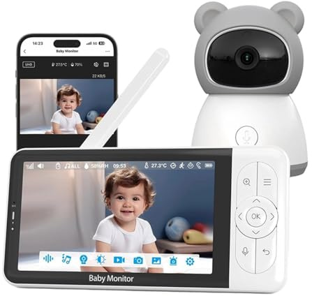 Jnchdghwa Monitor para Bebés Inalámbrico Inteligente Tuya de 5 con Pantalla 1080P, Detección de Movimiento, Control de Vista por APP, Cámara de Audio para Bebés