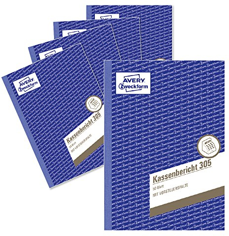 AVERY Zweckform 305-5 Kassenbericht (A5, 50 Blatt, mikroperforiert, retrograde Ermittlung der Tageseinnahmen, von Rechtsexperten geprüft, für DE/AT, zur ordnungsgemäßen Buchführung) 5er-Pack, weiß