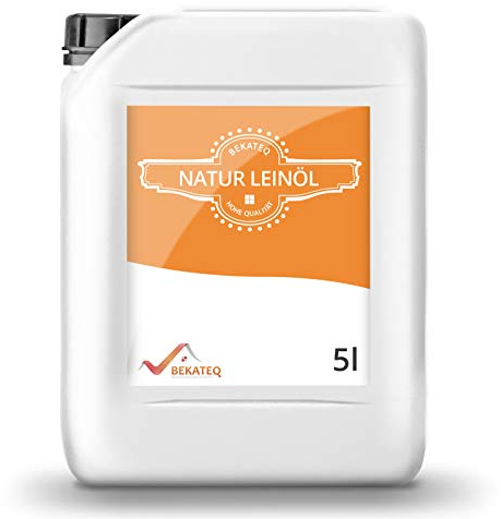 BEKATEQ Natur Leinöl 5L für Holzböden, Parkett, Treppen, Terrasse, Gartenmöbel I Holzöl & Imprägnierung farblos farbvertiefend I Holzschutz & Pflegeöl für innen & außen I lösemittelfrei BE-200