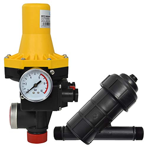 AMUR PUMPENSTEUERUNG Set mit KARTUSCHENFILTER, DRUCKSCHALTER Druckwächter Automatic-Controller Durchflusswächter AC3 verkabelt für Hauswasserwerk Brunnenpumpe Kreiselpumpe Tauchpumpe Tiefbrunnenpumpe