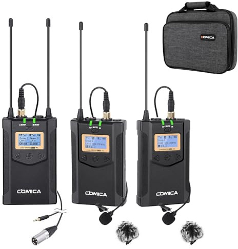 comica CVM-WM100 PLUS - Microfono lavalier wireless a 16 canali UHF Dual Wireless per fotocamera DSLR Canon, Nikon, Sony, Panasonic, videocamera, XLR, intervista Vlog telefonica (2TX+1RX)