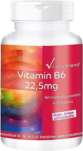 Vitamintrend Vitamin B6 22,5mg, 400 Tabletten, hochdosiert, Nahrungsergänzungsmittel vegan ohne Magnesiumstearat, in Deutschland hergestellt