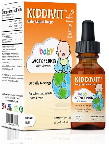 Kiddivit Baby Lactoferrin Liquid Drops – Gentle Immune Support Supplement – 100mg Formula with Prebiotic Inulin – 60 Daily Servings – Sugar Free, Gluten Free, Vegetarian, 2oz