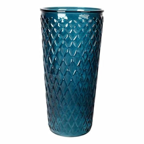 Vase Déco en Verre Relief Losange 23cm Bleu Indigo