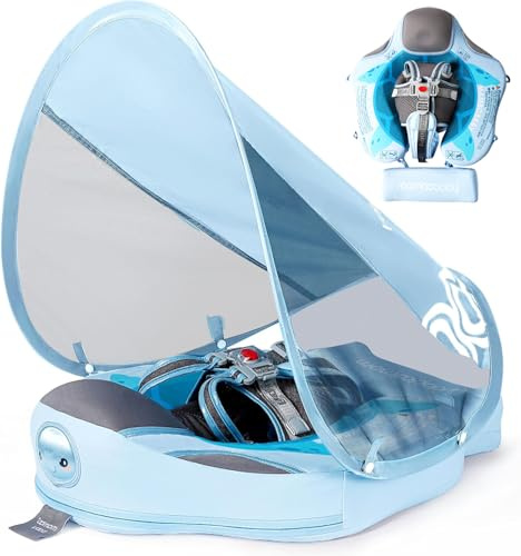 Lurui Baby Floats for Pool with Canopy Removable UPF 50+ UV Sun Protection Canopy,Mambobaby Infant Pool Float Non Inflatable Soft Skin-Friendly Leather Material Infant Swim Float 3-24 Months (Blue)