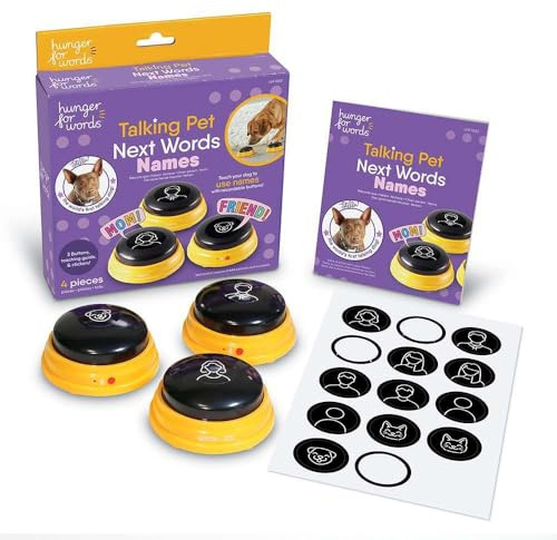 Hunger For Words Talking Pet Next Words Names - 3 Piece Set of Recordable Speech Buttons for Dogs, Dog Buttons for Communication