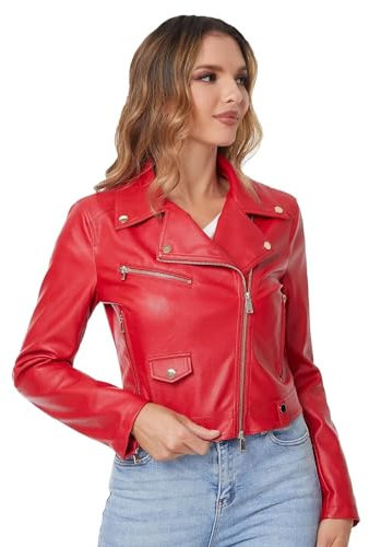 DIASHINY Giacca corta in ecopelle rossa per donna PU Slim Zip Up Moto Biker Cappotto Giacca corta da moto 013 XXL