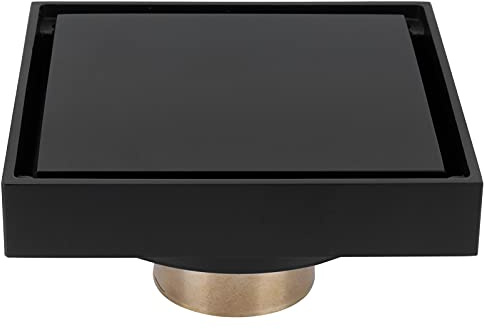 Drenaje de Piso, Drenaje de Ducha de latón con Rejilla de Rejilla de Cubierta extraíble, Cuadrado Negro,colador de Drenaje de Piso de Cobre de 10x10 cm para Cocina, baño, balcón