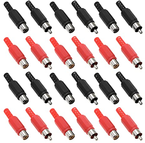 EMSea 40 Piezas Adaptador de Enchufe RCA de Soldadura de Conector de Audio Y Vídeo de Repuesto Conector RCA Macho Y Hembra (10 Macho Rojo/Negro Y 10 Hembra Rojo/Negro)