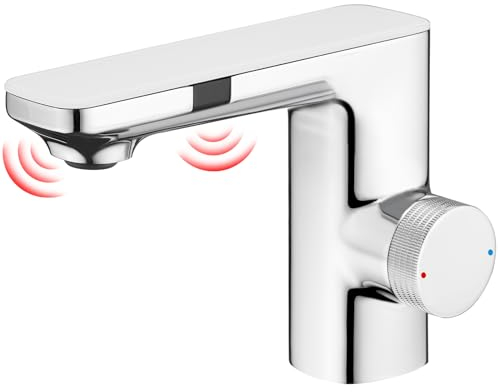 CREA Mitigeur de Salle de Bains Infrarouge, Robinet Lavabo Automatique à Infrarouge, Robinet Lavabo de Salle de Bains Infrarouge, Mitigeur Lavabo Touchless, Chrome