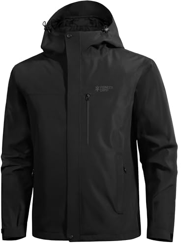 Pioneer Camp Herren Regenjacke Wasserdicht Atmungsaktiv Outdoor Jacke Mit Kapuze 4 Taschen Schwarz L