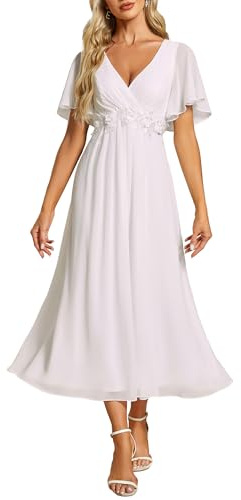 Ever-Pretty Vestidos de Noche Señoras Elegante para la Boda Tobillo Longitud Vestido de Invitada de Boda Vestido de Cóctel Vestidos de Fiesta Blanco Blanco