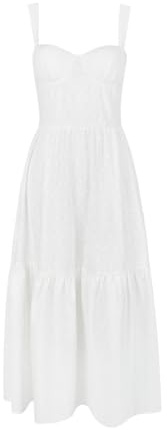 Damen Strapsrock Jacquard Mittellanger Rock Weißes Kleid für Damen Sommer-Weiß-XS