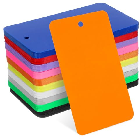 LALADEFIEE 200Pcs Blank Hanging Tags Mixed Colour Frosted Plastic Labels with Pre-Punched Holes for Party Decoration Shop Accessories Festival Birthday