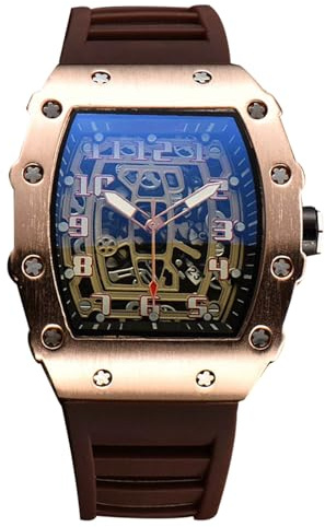 RORIOS Orologio Quarzo da Uomo Orologi da Polso Moda Tonneau Orologi Luminosi Analogico Orologi Casual Sportivo con Calendario Oro Rosa Caffè