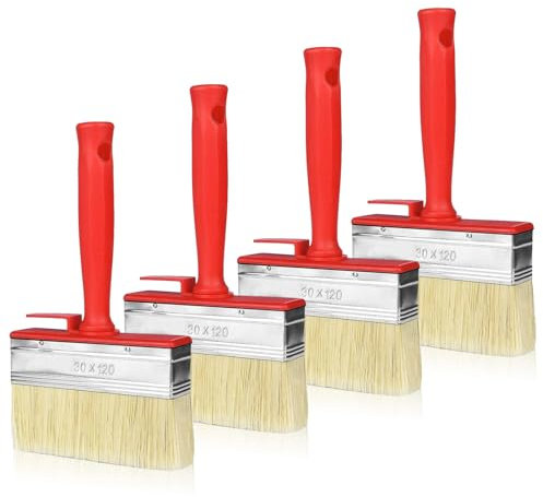 Lot de 4 Pinceau Plat Peinture, Pinceau Lasure 30 x 120 mm Pinceaus de Clôture avec Poignée en Plastique Pinceau pour Peinture Murale Mur Terrasse