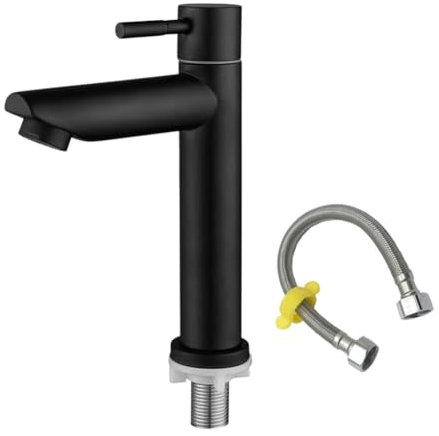 robinet de salle de bain noir + conduite d'eau en acier inoxydable, mitigeur lavabo pour invités