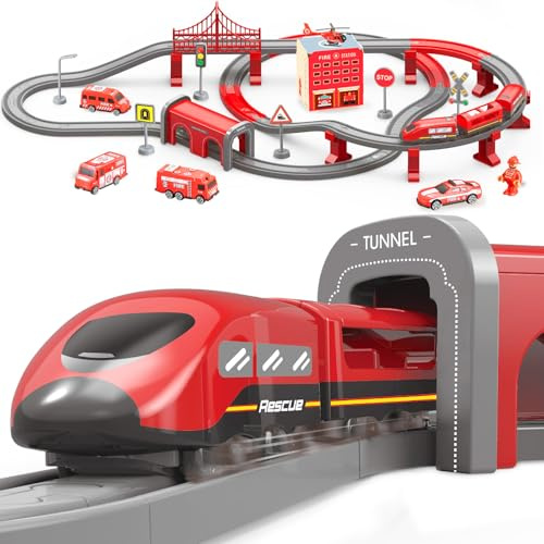 XIAPIA Electric Train Sets Toys for 3 Year Old Boys Girls, 92Pcs Train Track with Truck Car Accessories for 3 Year Old Boy Girl Gifts Presents For Christmas Xmas New Year