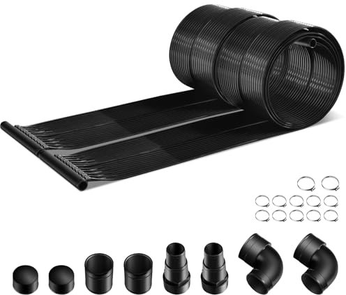 SOARS Riscaldatore Solare, Set di 2 Pannelli Solari per Piscina Fuori Terra, Materiale PE di qualità, Set di Accessori Completi, per Piscina Fino a 12000L di Acqua, Nero (5 x 0,75 m)