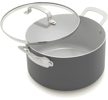 GreenPan x Bobby Flay 6QT Stockpot with Glass Lid, PFAS-Free Diamond Ceramic Nonstick Pot, Induction Suitable, Easy Clean Dishwasher & Oven Safe, Quick Heating, Pasta, Soups, Graphite