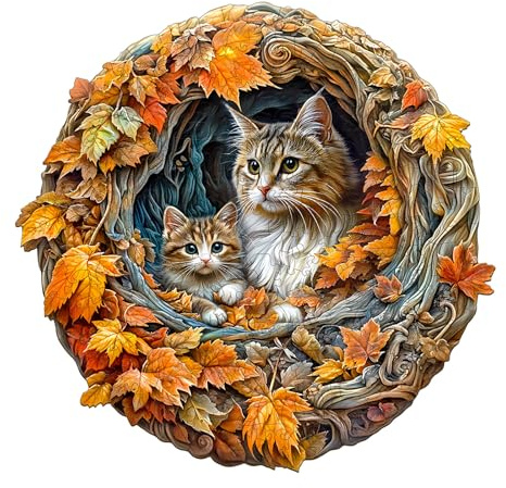 Wooden Jigsaw Puzzles for Adults & Kids - 3d Cat Mom Jigsaw Puzzles 280pcs, Artistic Wall Decor & Birthday Gift Idea for Friends, Home Office Puzzle (34x33.2cm)