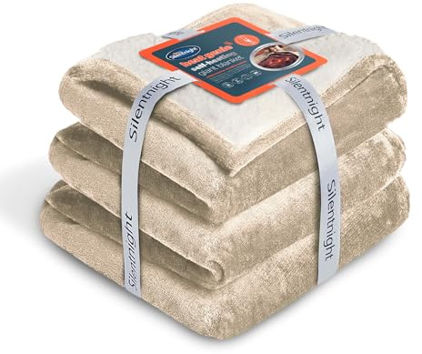 Silentnight Heat Genie Self Heating Giant Blanket - Cosy Warm Sherpa Fleece Throw with Unique Foil Layer to Retain Heat - Extra Large Reversible for Sofa Couch Bed Camping - 180x240cm, Natural