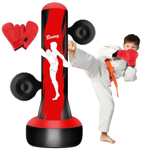 SPOXING Inflatable Punching Bag for Kids 3-12 with Focus Pads, 69'' Freestanding Boxing Bag, Durable Anti-Leak PVC, Quick Rebound Water Base, Easy Setup Indoor Outdoor Training & Fitness Toy Gift