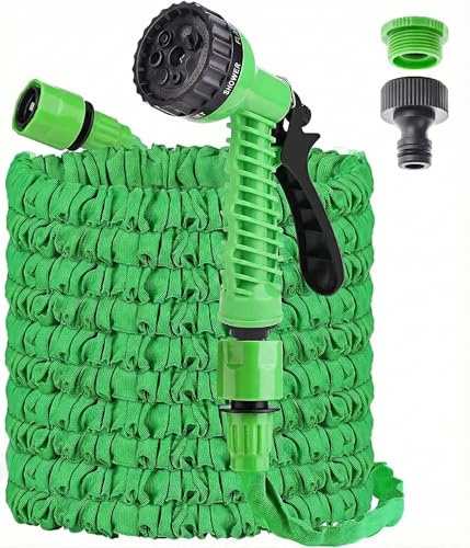 Tubo da Giardino Estensibile 7m / 25FT con Pistola a 4 Funzioni e Adattatore Universale 1/2 e 3/4 – Canna Acqua Estensibile per Irrigazione, Prato, Auto e Piante