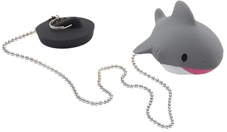 Tapón de baño universal de goma de 45 mm con cadena de acero inoxidable de 40 cm, tapón de drenaje flotante con bonito diseño de tiburón, evita obstrucciones y ahorra agua, para bañera, fregadero