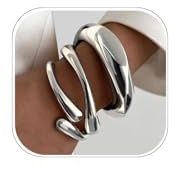 MIYUEFAN 3 Stück Chunky Armreif für Damen, 14K Vergoldet Irregulär Armbänder Modische Breite Armreifen Set Stapelbarer Schmuck Geschenke für Frauen (Silber)