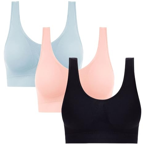 Lot de 3 Brassière Sport Femme Maintien Fort Bralette sans Armature Soutien Gorge sous Vetements Feminins Vetement Bretelle Large sous-Vêtements Sports Bra