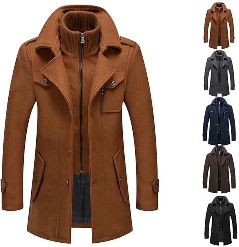 Herrvinterkappa I Ull, Kort Med Ståkrage, Medellång Ullkappa, Vinterjacka, Trenchcoat, Slim Fit Casual Med Ståkrage, Peacoat, Övergångskappa, M-4XL(Brown,XL)