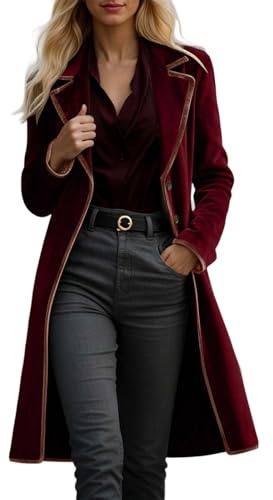 Women's Medium Length Velour Coat for Autumn Winter Elegant Velvet Overcoat Casual Chic Medium Length Coat with Lapel Collar Medium Length Jacket with Collar for Women, Style/H07 Red, S