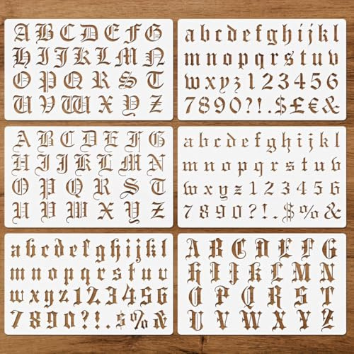 UIEXEA 6 Pezzi Stencil per Pittura Riutilizzabili, Alfanumerico Modelli per Caratteri, Stencil per Lettere e Numeri, Alfabeto bambini