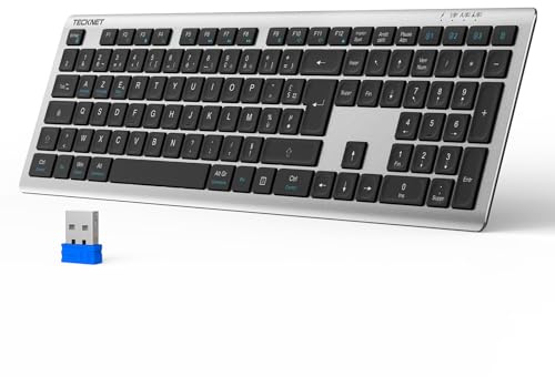 TECKNET Clavier sans Fil Rechargeable, 3 Canaux Multi-appareils, Silencieux
