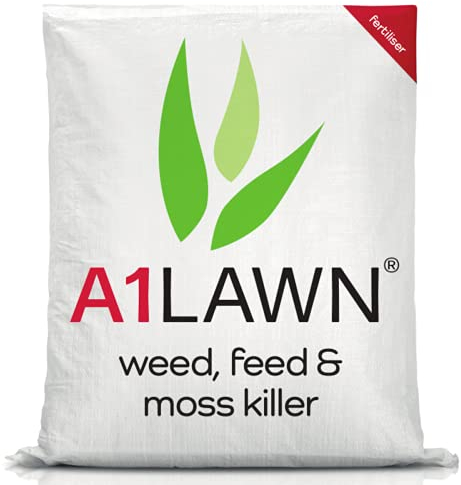 A1 Lawn Double Strength Grass Feed, Weed & Moss Killer 10kg (280m2) – [10-2-2] Nitrogen Rich with Phosphorous, Potassium & Iron - UK Professional Grade to Care For Your Lawn