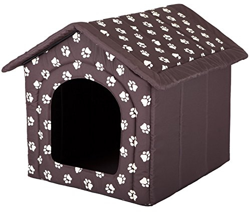 HobbyDog Hundehaus Hundehütte für mittelgroße Hunde - Katzenhaus, Katzenhöhle - mit herausnehmbarem Dach - Tierhaus für Katzen und Hunde für Drinnen/Indoor 52 x 46 x 53 cm [L] Braun mit Pfoten