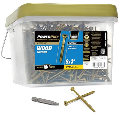 Power Pro Exterior Wood Screws, #9 x 3in Flat Head, 2000 Pieces, Bronze