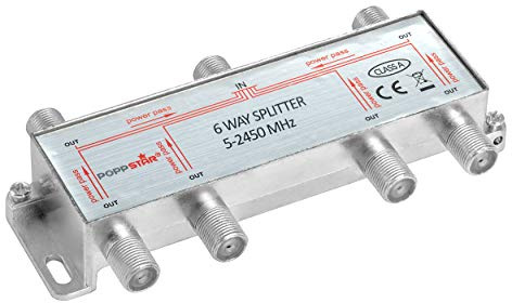 Poppstar Partitore SAT TV 6 Uscite (analogo/digitale/BK/unicable/HD/4K) Splitter per Antenna TV satellitare, Televisore, Radio, LNB