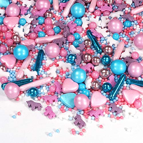 mySprinkles - Boule de sucre multicolore - 90 g - Licorne rose et bleu clair - Idéal comme décoration de gâteau et de biscuits pour Noël, anniversaire d'enfant - Décoration pour gâteaux, cupcakes
